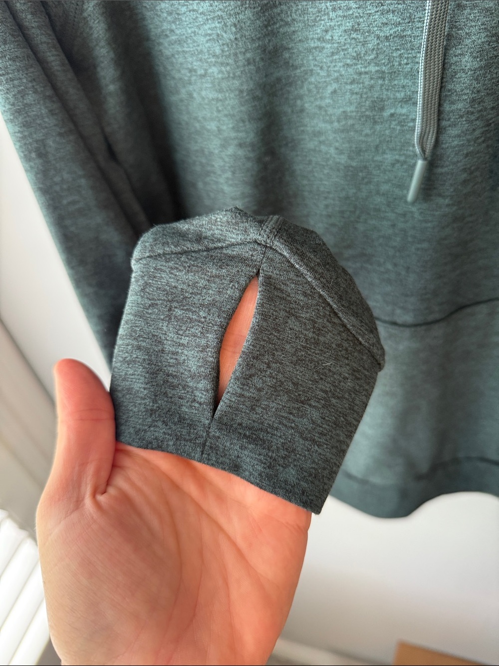 Quince Flowknit Pullover Hoodie in Heather Green Sz M - Picture 7 of 10